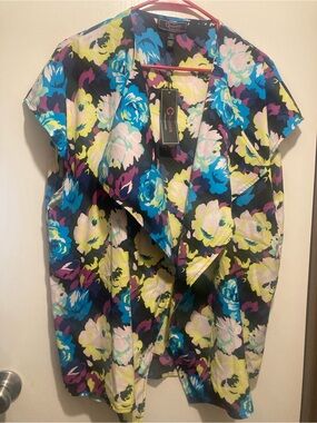 C. Wonder Bold Floral oversized Drape Front Tunic in Blue, Yellow & Pink